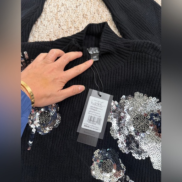 Nicole Miller Black Turtleneck Sweater with Silver Sequin size M new with tag - Picture 2 of 8